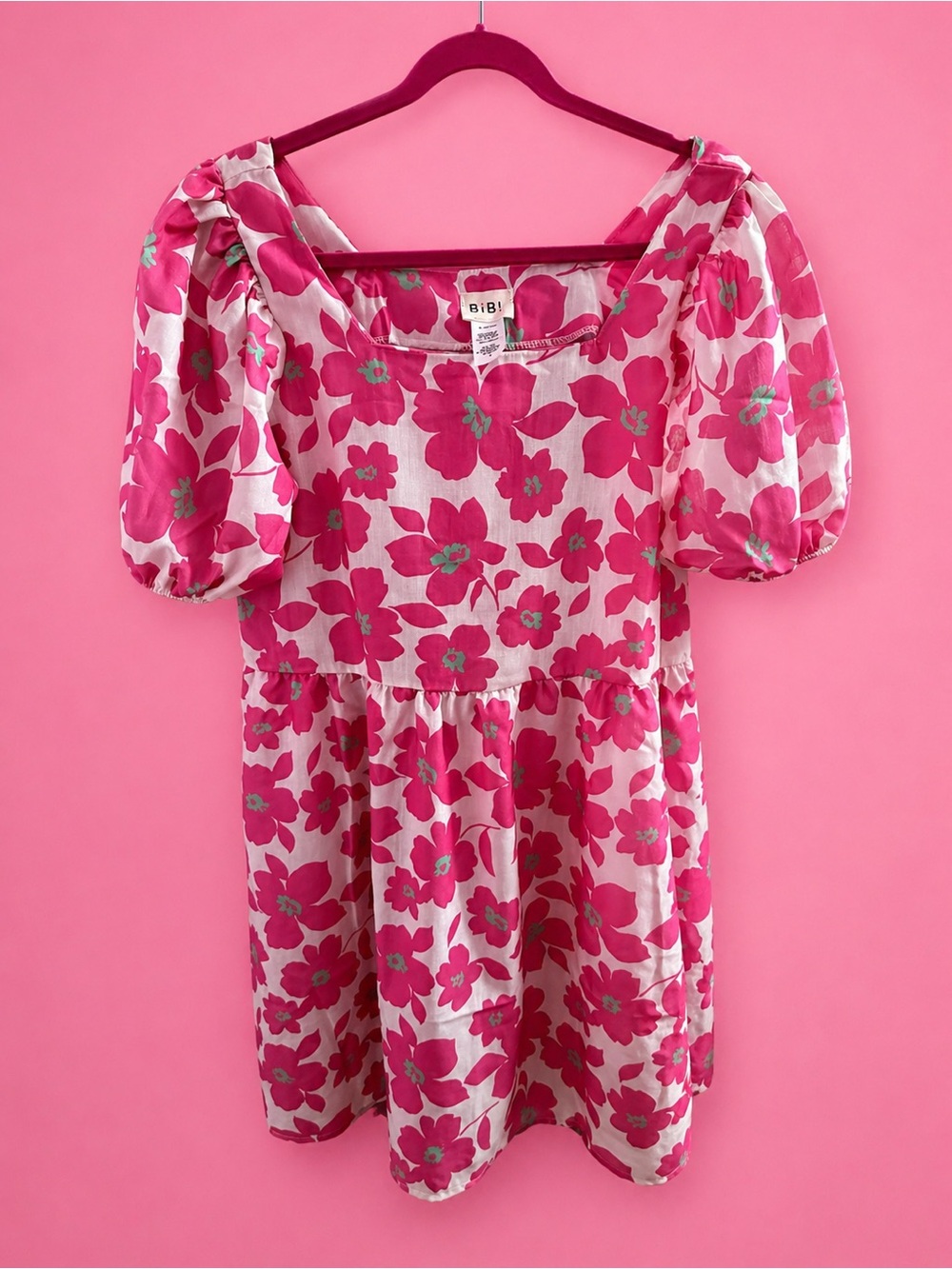 BiBi women’s Pink Floral Puff Sleeve Dress